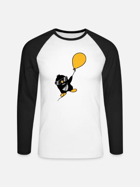 Le pingouin ballon s’envole - T-shirt baseball manches longues Homme - blanc/noir