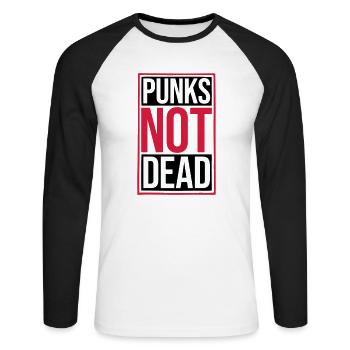 punks pas mort citation - T-shirt baseball manches longues Homme - blanc/noir - Devant - Nik (191cm)