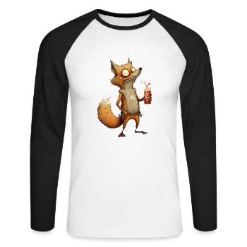 verrückter Fuchs mit Bier - Unisex Baseballshirt langarm - Weiß/Schwarz - Vorne - Nik (191cm)