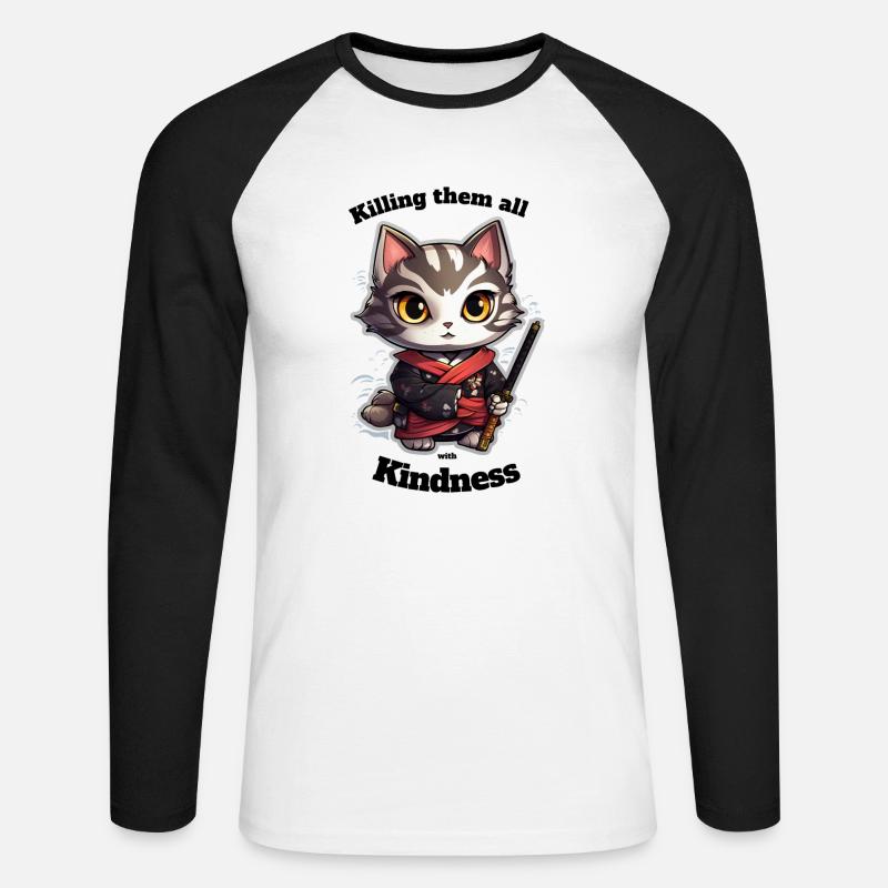 Samurai Katze (Kidness - Killer) - Unisex Baseballshirt langarm - Weiß/Schwarz