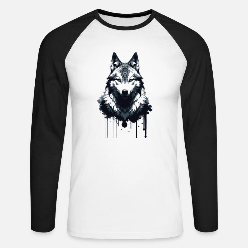 wolf,tinte,malerei,front,graffiti,schwarz - Unisex Baseballshirt langarm - Weiß/Schwarz