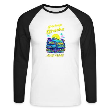 Camions, Routes, Campagne, Camping, Camionnage, Aventure - T-shirt baseball manches longues Homme - blanc/noir - Devant - Nik (191cm)