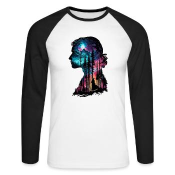 Silhouette / Forêt / Portrait / Arbres / Personne - T-shirt baseball manches longues Homme - blanc/noir - Devant - Nik (191cm)