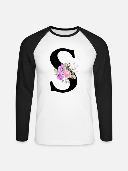 Lila Blumenbuchstabe S - Unisex Baseballshirt langarm - Weiß/Schwarz
