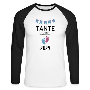 Tante Loading... 2024 - Unisex Baseballshirt langarm - Weiß/Schwarz - Vorne - Nik (191cm)