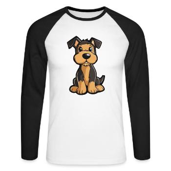 Airedale Terrier Dog Comic Cute - Unisex Long Sleeve Baseball T-Shirt - white/black - Front - Nik (191cm)