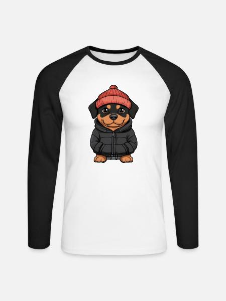 Rottweiler Hund Winter - Unisex Baseballshirt langarm - Weiß/Schwarz