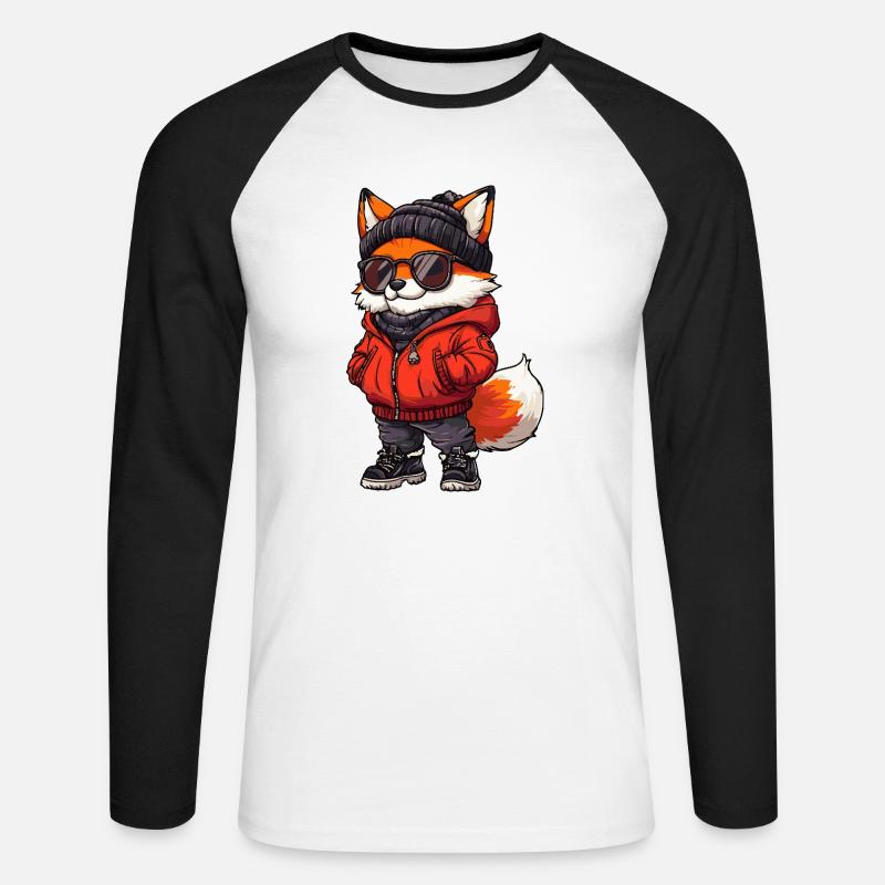 Fox Cool Comic - Unisex Long Sleeve Baseball T-Shirt - white/black