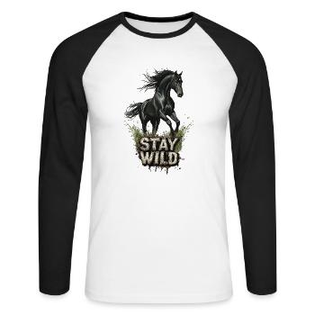 Pferd Pferde Reiterin Reiter Stay Wild Pferdesport - Unisex Baseballshirt langarm - Weiß/Schwarz - Vorne - Nik (191cm)