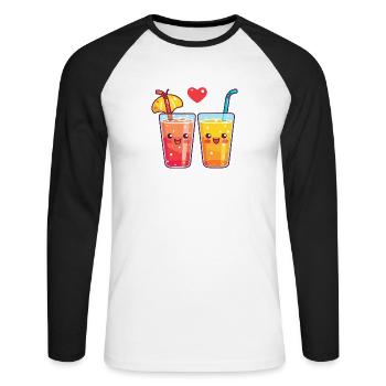 Boisson gazeuseCouple Love Drink Coeur Saint-Valentin - T-shirt baseball manches longues Homme - blanc/noir - Devant - Nik (191cm)