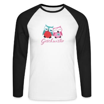 Geschwister Eulen - Unisex Baseballshirt langarm - Weiß/Schwarz - Vorne - Nik (191cm)