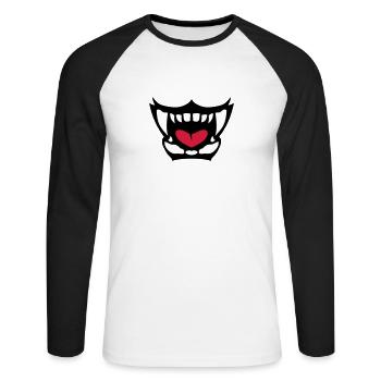 gueule feroce langue ouverte dent 902 - T-shirt baseball manches longues Homme - blanc/noir - Devant - Nik (191cm)