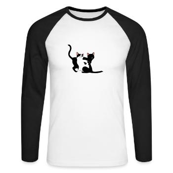 2 chats - T-shirt baseball manches longues Homme - blanc/noir - Devant - Nik (191cm)