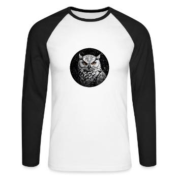Schneeeulenportrait Schneeeule Eulengrafi - Unisex Baseballshirt langarm - Weiß/Schwarz - Vorne - Nik (191cm)
