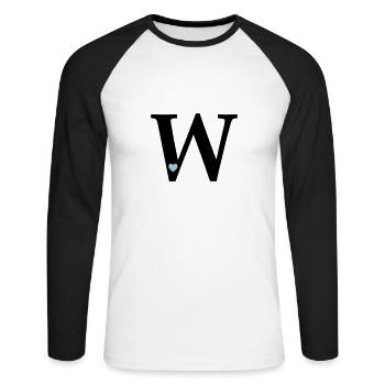 Buchstabe W Anfangsbuchstabe - Unisex Baseballshirt langarm - Weiß/Schwarz - Vorne - Nik (191cm)