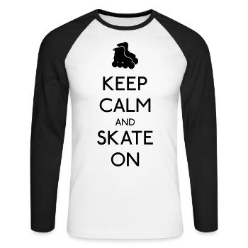Keep Calm skate on - T-shirt baseball manches longues Homme - blanc/noir - Devant - Nik (191cm)