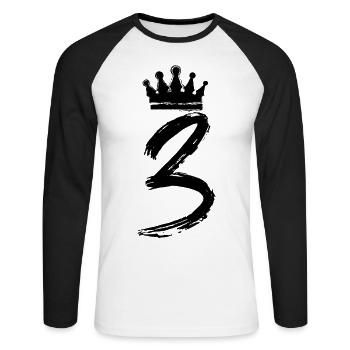 3 Zahl Krone - Unisex Baseballshirt langarm - Weiß/Schwarz - Vorne - Nik (191cm)