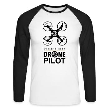 Drohnenpilot - Drohne Pilot Quadcopters - Unisex Baseballshirt langarm - Weiß/Schwarz - Vorne - Nik (191cm)