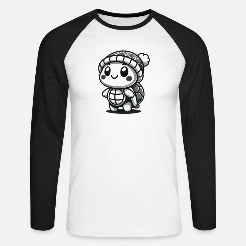 Curious Turtle - Hat Explorer - Unisex Baseballshirt langarm - Weiß/Schwarz