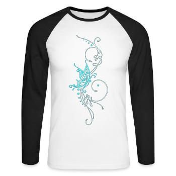 Tribal Ornament mit Schmetterling, feminin - Unisex Baseballshirt langarm - Weiß/Schwarz - Vorne - Nik (191cm)