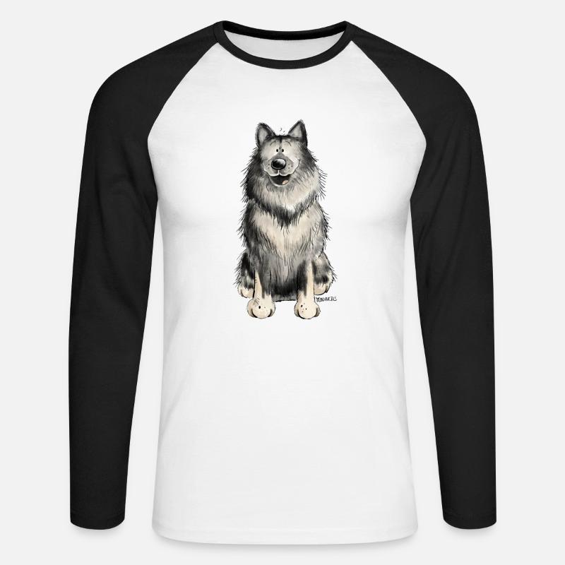 Glücklicher Wolfsspitz I Comic Hund Geschenk - Unisex Baseballshirt langarm - Weiß/Schwarz