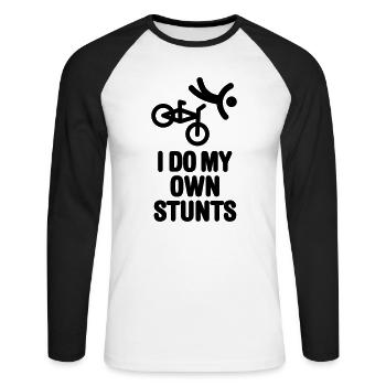 I do my own stunts BMX bicycle motocross cycling - Unisex Long Sleeve Baseball T-Shirt - white/black - Front - Nik (191cm)