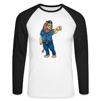 Lion Policier Lunettes de Soleil Police - T-shirt baseball manches longues Homme - blanc/noir - Devant - Nik (191cm)