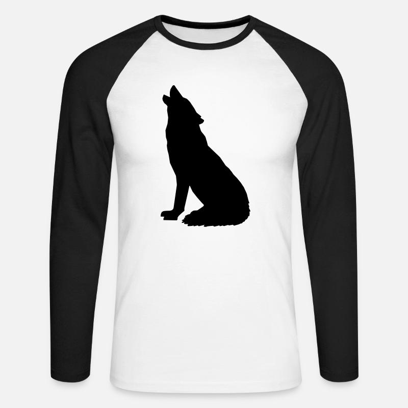 Heulender Wolf sitzend - Unisex Baseballshirt langarm - Weiß/Schwarz