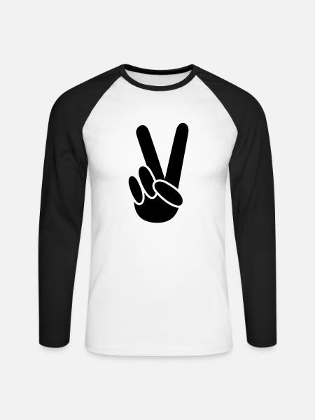 Victory Fingerzeichen - Unisex Baseballshirt langarm - Weiß/Schwarz