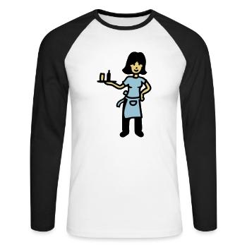 Kellnerin 3 - Unisex Baseballshirt langarm - Weiß/Schwarz - Vorne - Nik (191cm)