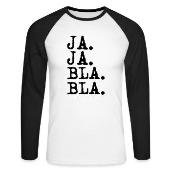 ja ja bla bla - Unisex Baseballshirt langarm - Weiß/Schwarz - Vorne - Nik (191cm)