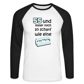 55 fünfundfünzigster Geburtstag: und immer noch so - Unisex Baseballshirt langarm - Weiß/Schwarz - Vorne - Nik (191cm)
