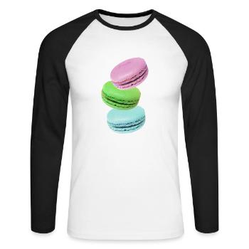 Macarons - T-shirt baseball manches longues Homme - blanc/noir - Devant - Nik (191cm)