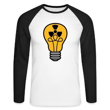 atom energy sign symbol radioactive light bulb - Unisex Long Sleeve Baseball T-Shirt - white/black - Front - Nik (191cm)
