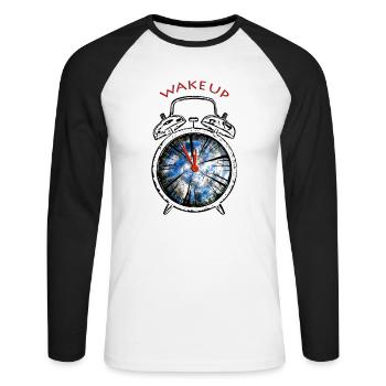 Klima Schutz, Naturschutz, Klimawandel - Unisex Baseballshirt langarm - Weiß/Schwarz - Vorne - Nik (191cm)