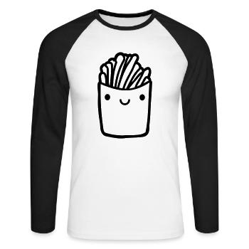 Süßes Gesicht Pommes - Unisex Baseballshirt langarm - Weiß/Schwarz - Vorne - Nik (191cm)
