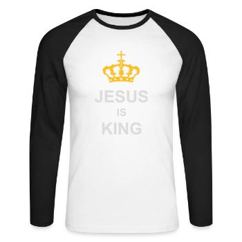 Citation de Jésus est roi - T-shirt baseball manches longues Homme - blanc/noir - Devant - Nik (191cm)