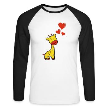 Giraffe verliebt - Unisex Baseballshirt langarm - Weiß/Schwarz - Vorne - Nik (191cm)