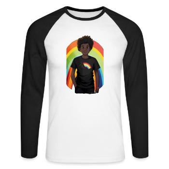 Arc-en-ciel et enfant - T-shirt baseball manches longues Homme - blanc/noir - Devant - Nik (191cm)