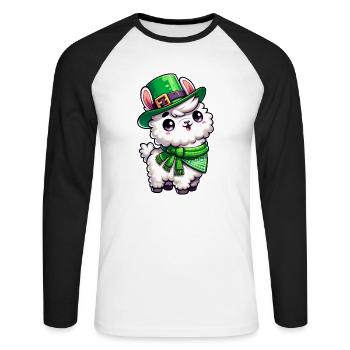 Dessin animé de lama de la Saint-Patrick - T-shirt baseball manches longues Homme - blanc/noir - Devant - Nik (191cm)