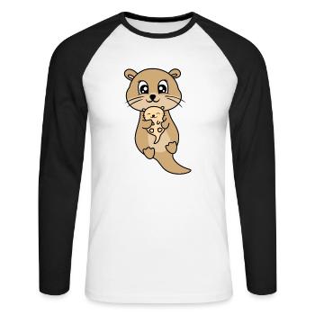 Mère et bébé loutre mignon - T-shirt baseball manches longues Homme - blanc/noir - Devant - Nik (191cm)