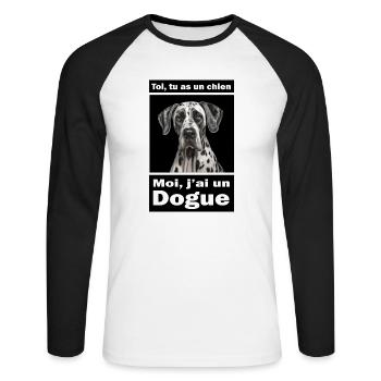 Moi, j'ai un Dogue - T-shirt baseball manches longues Homme - blanc/noir - Devant - Nik (191cm)