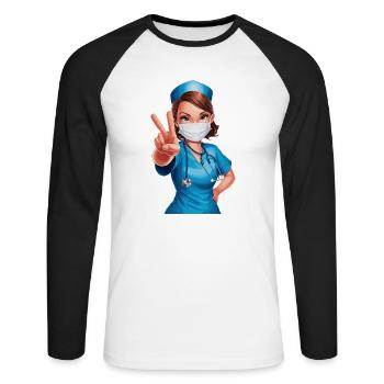 Lustige Krankenschwester mit Humor - Unisex Baseballshirt langarm - Weiß/Schwarz - Vorne - Nik (191cm)
