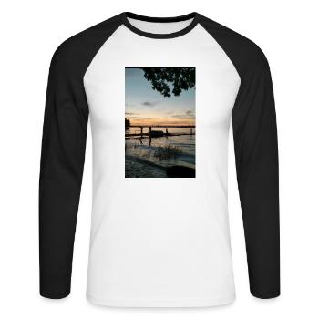 Sonnenuntergang - Unisex Baseballshirt langarm - Weiß/Schwarz - Vorne - Nik (191cm)