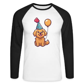 Golden Retriever Hunde Geburtstag Comic Lustig - Unisex Baseballshirt langarm - Weiß/Schwarz - Vorne - Nik (191cm)
