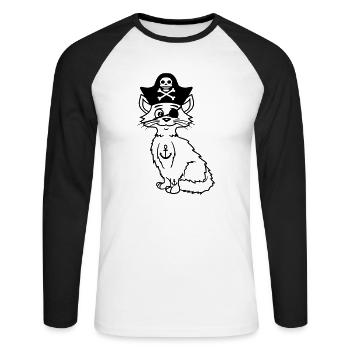 Süße Pirat Katzen Seeräuber Augenklappe Hut Kostüm - Unisex Baseballshirt langarm - Weiß/Schwarz - Vorne - Nik (191cm)