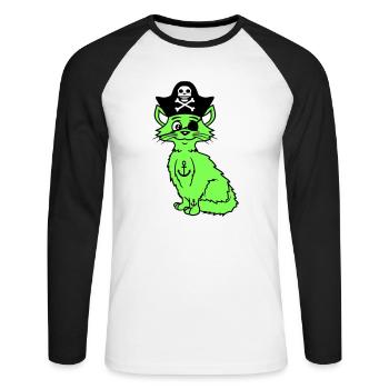 Süße Pirat Katzen Seeräuber Augenklappe Hut Kostüm - Unisex Baseballshirt langarm - Weiß/Schwarz - Vorne - Nik (191cm)