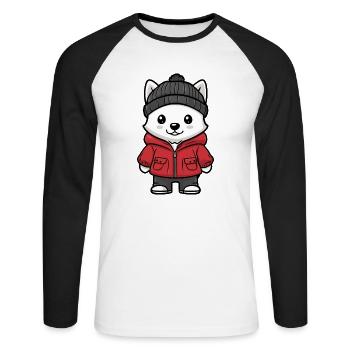 Chien Samoyède Hiver - T-shirt baseball manches longues Homme - blanc/noir - Devant - Nik (191cm)