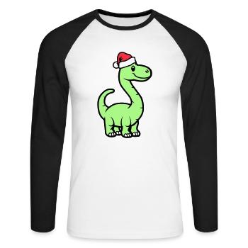 Dinosaurier Brontosaurus Weihnachtsmann - Unisex Baseballshirt langarm - Weiß/Schwarz - Vorne - Nik (191cm)