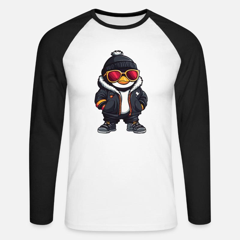 Pinguin Cool Comic - Unisex Baseballshirt langarm - Weiß/Schwarz